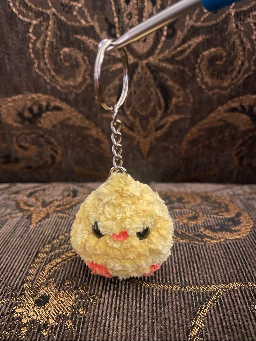 Handmade Crochet Angry Mad Plush Yellow Chick Keychain Cute Accessory
